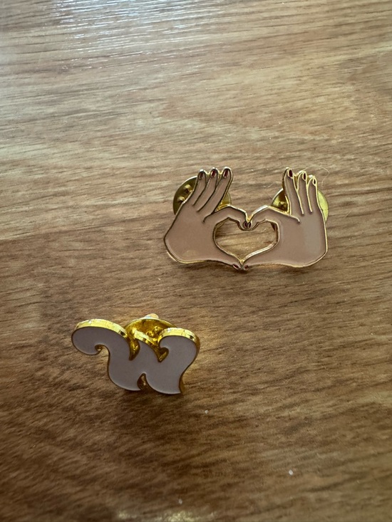 Other - Gold Tone Hand Heart and White Wave Enamel Lapel Pin Set